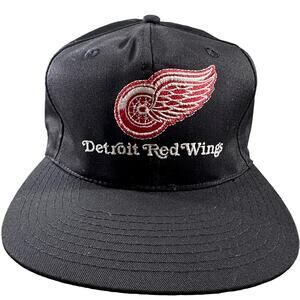 Vintage 1990s NHL Detroit Red Wings big Logo Black Red Snapback Hat Official NHL